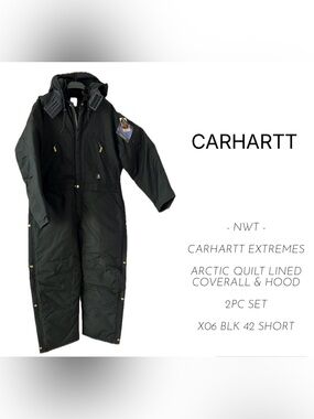 🆕CARHARTT EXTREMES - NWT - ARCTIC QUILT LINED COVERALL SET - X06 BLK 42 SHORT
